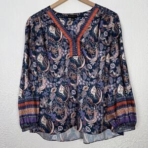 Current Air Los Angeles Paisley Satin Boho Long Sleeve Blouse Size Large